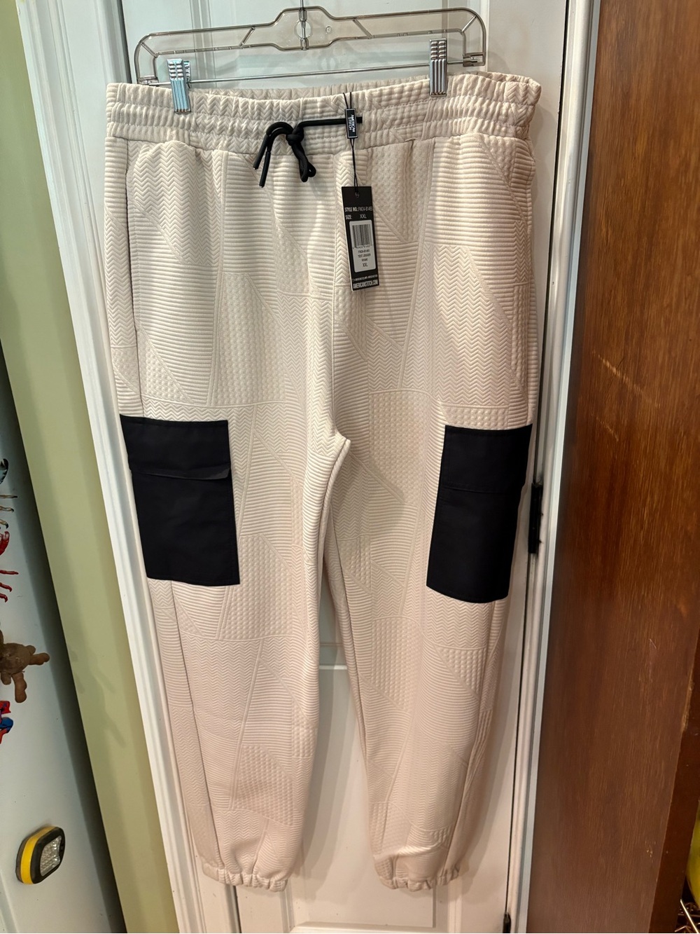 American Stitch Cream Joggers with Black Patch Pockets NWT size XXL sku TR132
